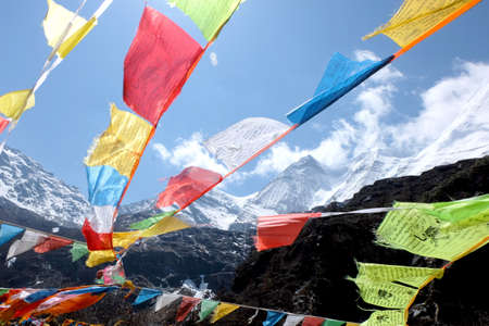 Magic flags among the way to The Milk Lake at Yading Nature Reserve China