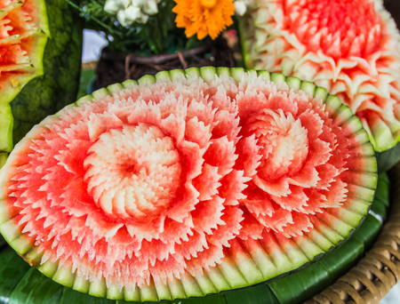 Watermelon carving craft of beautiful Thailand.の写真素材