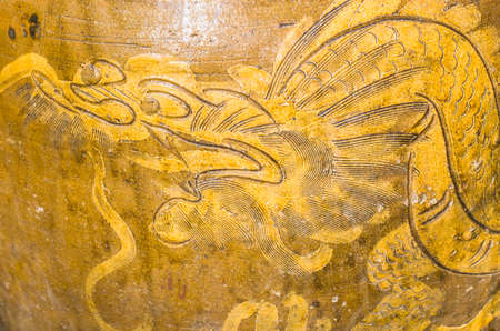 dragon drawing art on the jar of Ratchaburi in Thailand (Public Domain)の写真素材