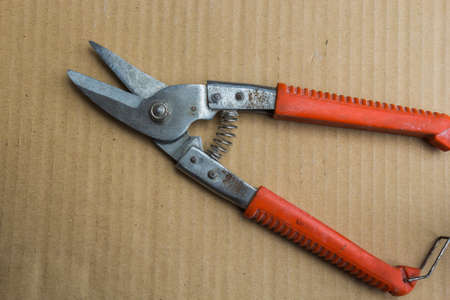 Pliers used to cut sheet metal plate.の写真素材