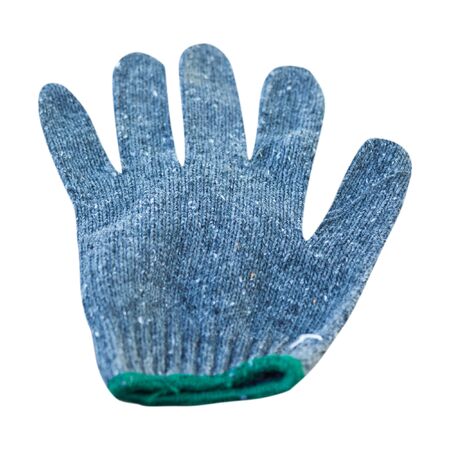 The old worn gray cloth gloves on a white background.の写真素材