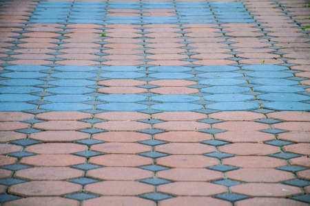 Blue and Red Brick Block Floorの写真素材