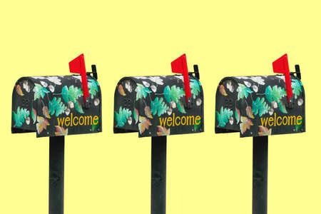 3 Decorated Mailboxs with Isolated Backgroundの写真素材