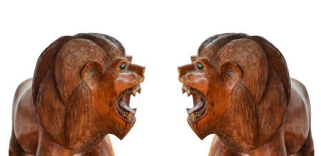 Two Wooden Tigers with isolated backgroundの写真素材