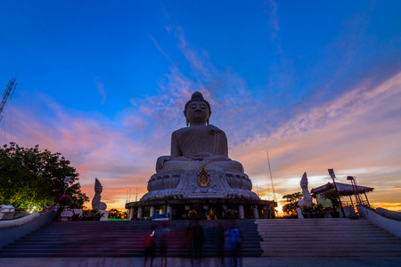 Big buddha in Phuket Thailand wiht sunset and color of skyの写真素材