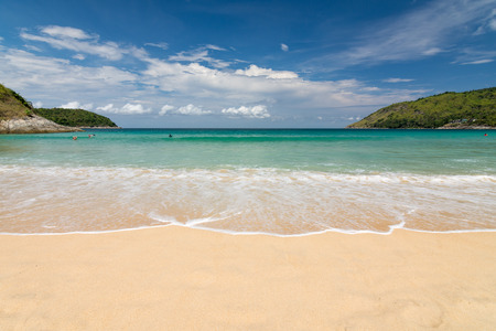 Beautiful blue sky, beauty wave and white sand on Naihan beach Phuket Thailand.の写真素材