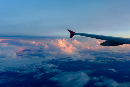 Sky view cloud plane Looking out of the plane windowの写真素材