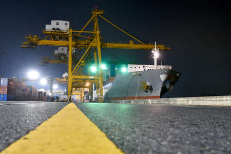 Large intercontinental cargo ship While parking the cargo at the port