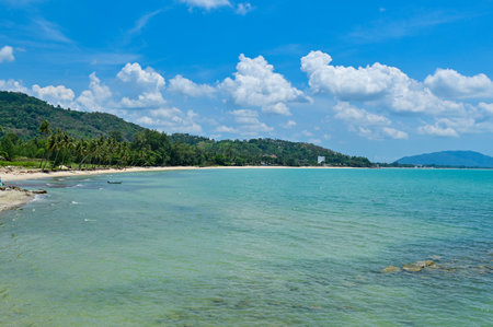 Long tail boat in the sea, Beautiful sea clear water, relaxing in your holiday at Khanom beach Nakhon si thammarat Thailand.の写真素材