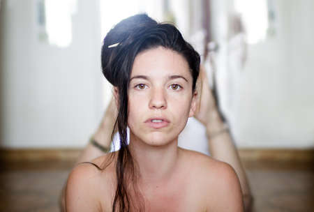 Beautiful young woman color portraitの写真素材