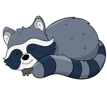 Cute raccoon sleeping.Cartoon vector isolated.のイラスト素材
