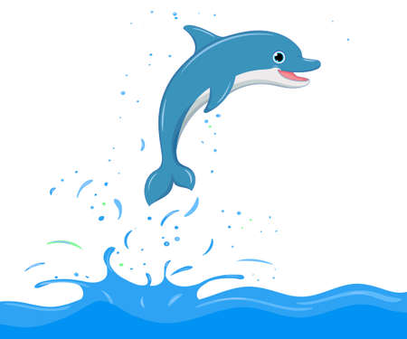 Cartoon dolphin in water. Vector illustration.のイラスト素材