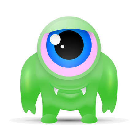 Alien monster vector. Green cartoon monster. Green creature vector. Funny character isolated. Comic green alien. Vector character.のイラスト素材