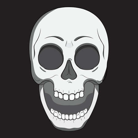 Scary skeleton.Hand drawn illustration.Skeleton vector.Skull emotion.Isolated on white.Skeleton cartoon style drawing.のイラスト素材