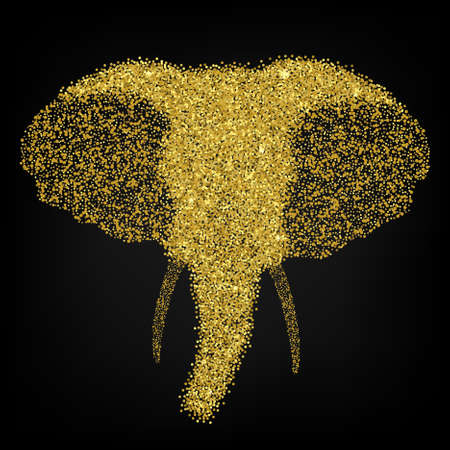 Ethnic gold stylized head of elephant on the black background/ african / indian / totem design. Use for print, banners, posters, t-shirts.のイラスト素材
