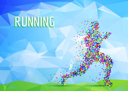 Vector abstract sprinter. Bright colorful illustration. Particles composed runner.のイラスト素材