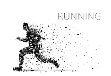Vector sprinter. Particles composed runner. Running man abstract silhouette.のイラスト素材
