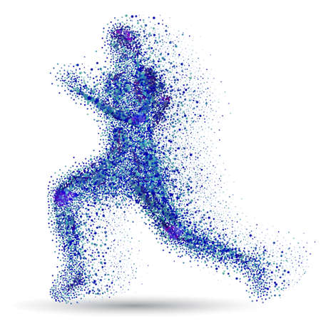 Running man.Black particles composed runner.Abstract vector.Running man silhouette.Runner vector.のイラスト素材