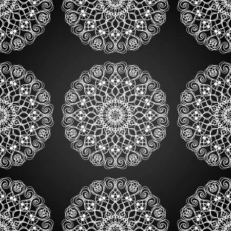 Vector ornament seamless pattern. black white colors. Vector mandala background. White seamless. Decorative vintage element. Flower mandala background.のイラスト素材