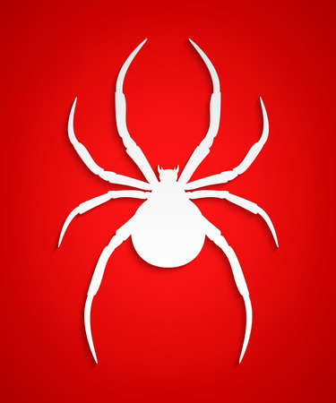 Vector spider. Black widow. Spider background. Paper spider on red background.のイラスト素材