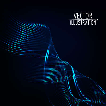 Abstract glossy wave in dark background. Bright abstract lines. Vector background.のイラスト素材