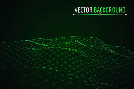 Glowing blue grid landscape. Vector techno background.のイラスト素材