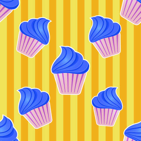 Flying cupcakes seamless pattern. Vector illustration.のイラスト素材