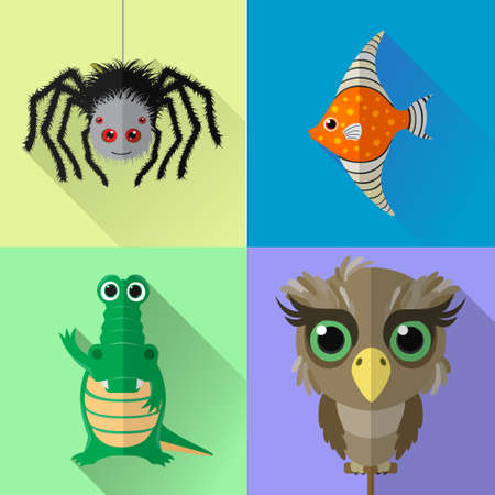 Vector flat animals set. Cute characters in flat style icons.のイラスト素材