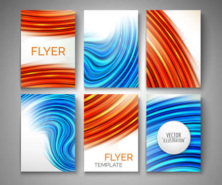Set of 6 flyers with abstract wavy curves. Vector design.のイラスト素材