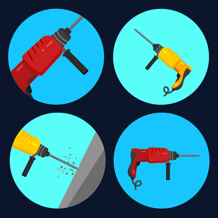 Electric hand drill flat icon. Repair tool. Vector graphic designのイラスト素材