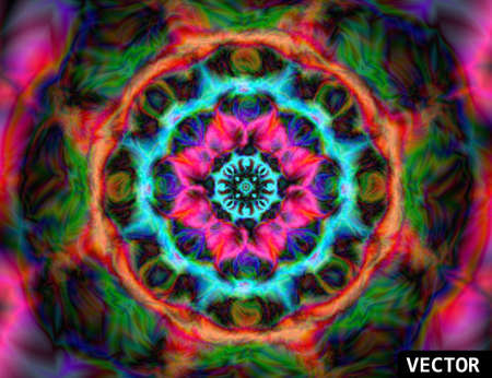 Abstract colorful kaleidoscope. Circle mandala ornament, flower of life. Vector graphic backgroundのイラスト素材
