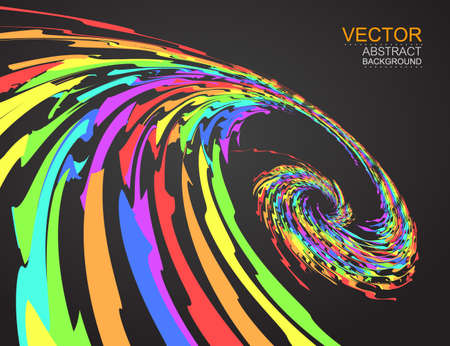 Vector. Rainbow colourful swirl on dark background.のイラスト素材