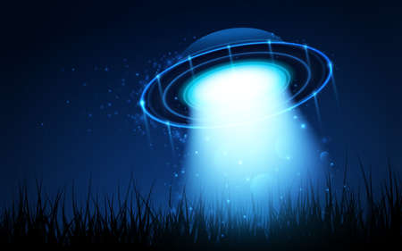 Vector UFO, alien spaceship. Abstract background.のイラスト素材
