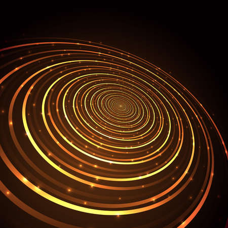 Abstract neon glowing circles on dark background.