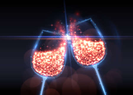 Abstract wineglass background, with magic light sparkles. Vector illustrationのイラスト素材