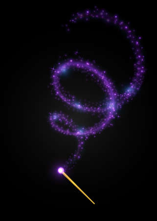 Golden magic wand with bright sparkles. Vector illustration.のイラスト素材