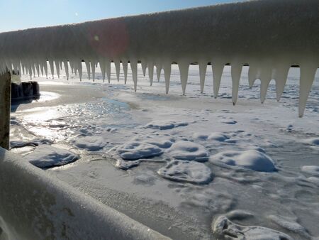 Icicles on bridge railing in the winter of 2012          の写真素材