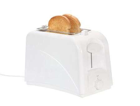 Toaster and two slices of toast isolated on white
