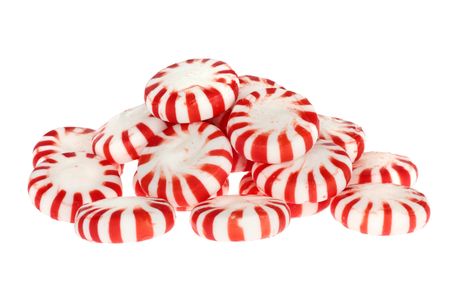 Red striped candy mints isolated on white