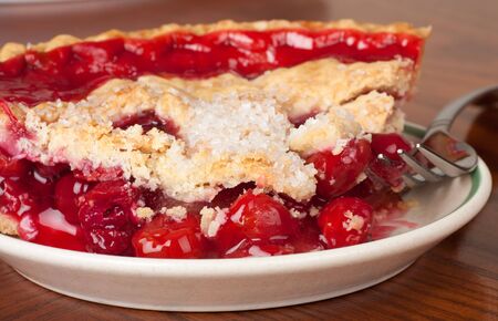Closeup of a slice of cherry pieの写真素材