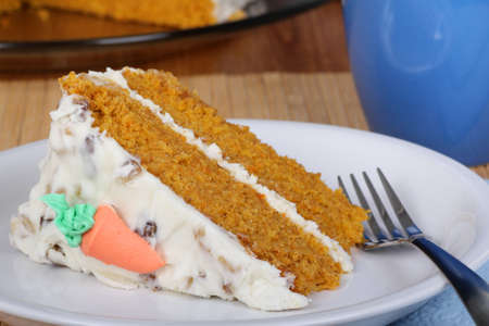 Slice of carrot cake on a plate