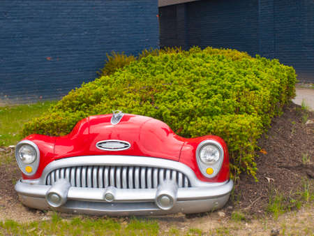 The front of a car tht has been converted into a planter for shrubberyの写真素材