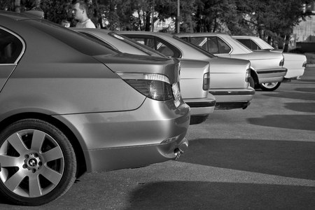 The gathering of lovers of the Bavarian bmw cars on Krestovsky island in St. Petersburgのeditorial素材