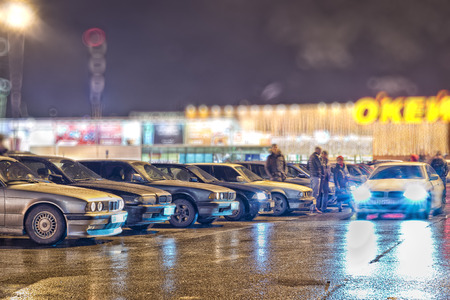 The gathering of lovers of the Bavarian bmw cars in St. Petersburgのeditorial素材