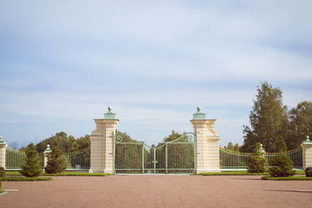 Trellis gate and fence of Lower garden of the Palace and Park ensemble of Oranienbaum in Lomonosovのeditorial素材