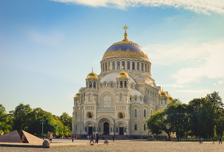 St. Nicholas naval Cathedral in August Sunny morning in the city of Kronstadtの写真素材