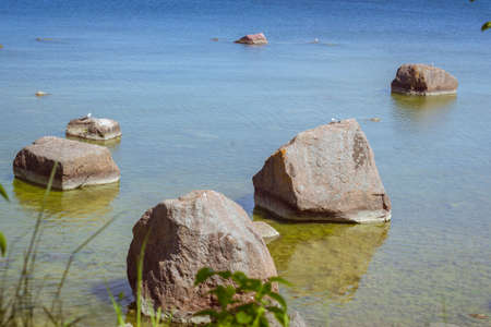 The rocks in the Bay in Museum Estonian open air, Vabaohumuuseumi kivikulv, Rocca al Mare, Tallinn, Estoniaの写真素材