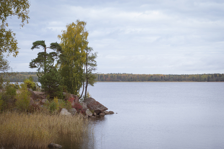 VYBORG, RUSSIA - OCTOBER 4, 2015: Bay Protective. Monrepos Mon Repos landscape park at Vyborg, Russiaのeditorial素材