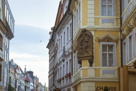 PRAGUE, CZECH REPUBLIC - AUGUST 28, 2015: Building with colorful murals on the facade in the old...