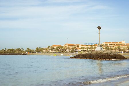 TENERIFE, SPAIN - JANUARY 17, 2013: Playa de Las Vistas beach in Los Cristianos, Tenerife, Canary Islands, Spainのeditorial素材